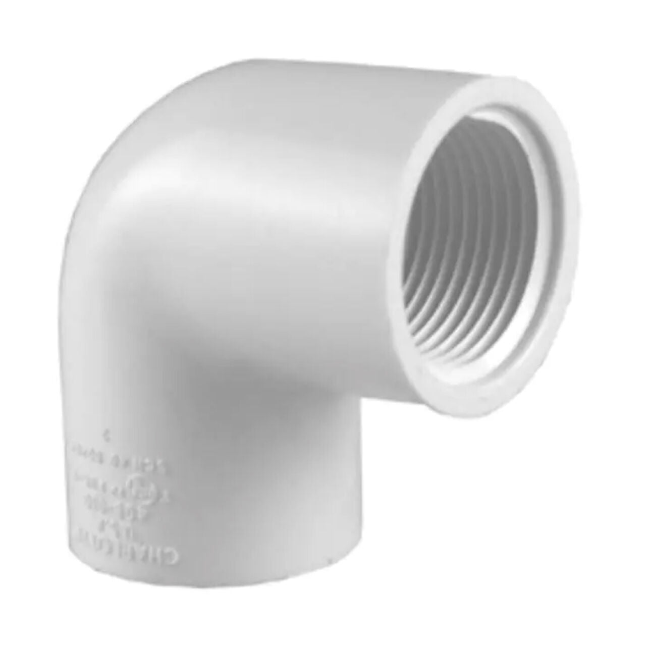 A Go Build 2 in. PVC Schedule 40 90-Degree S x FIP Elbow, ideal for connecting pipes, features a slip and female threaded end; perfect for plumbing projects.